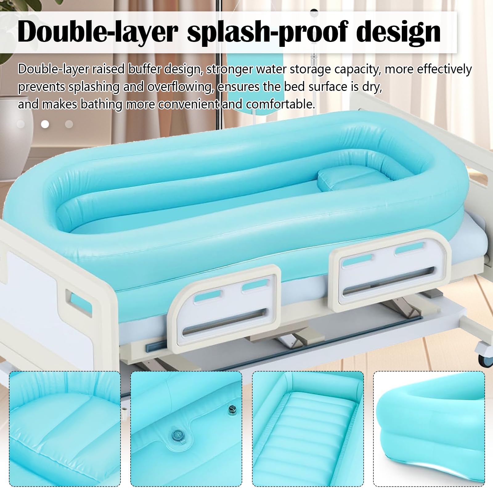 Aufblasbare Badewanne, Aufblasbares Badewannen-Duschset mit Wasserbeutel & Luftpumpe für Behinderte, Bad Im Bett Hilfsmittel, Nachttisch Badewannen-Duschsystem, Tragbares Duschsystem Am Bett
