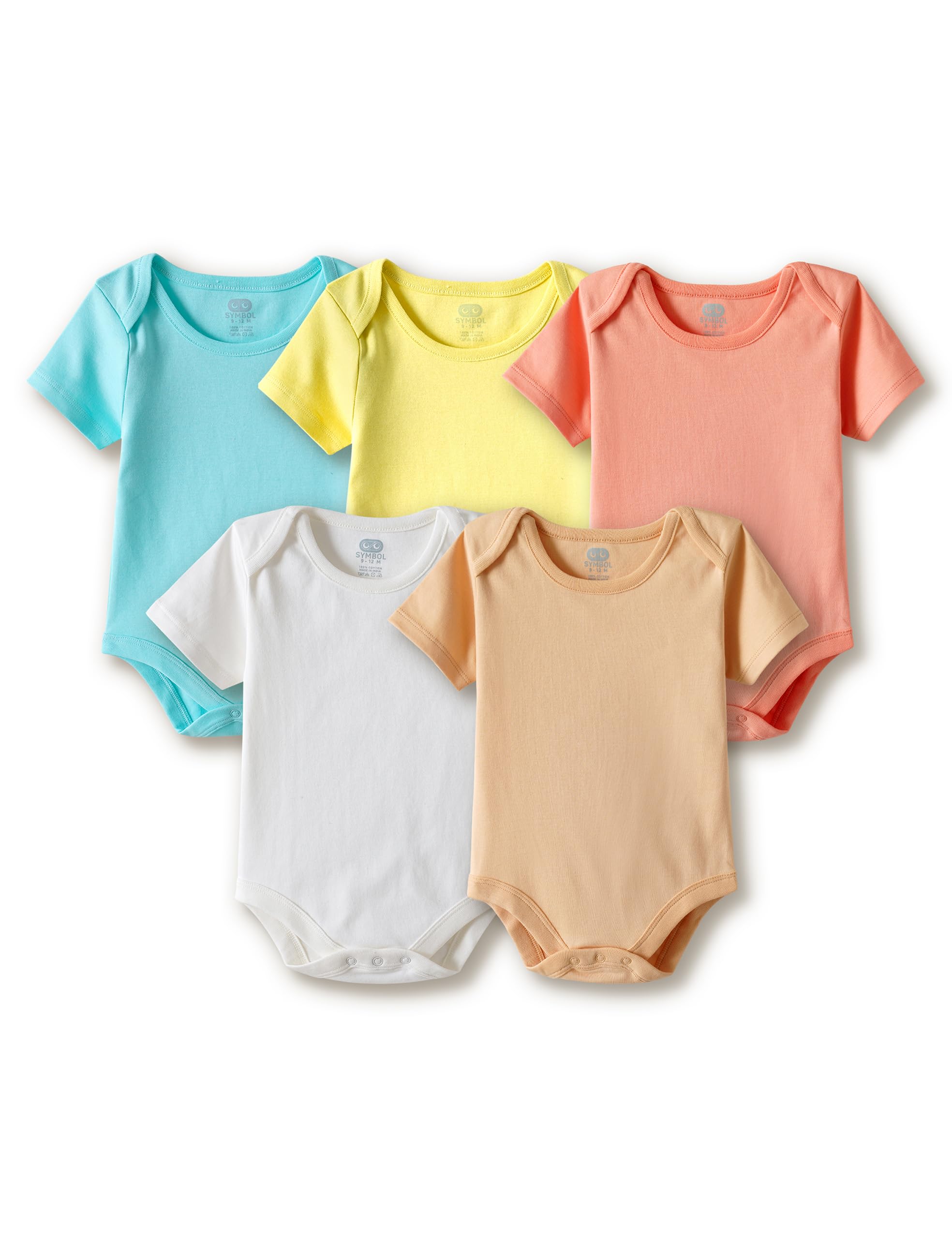 Amazon Brand Symbol Unisex 100% Cotton Half Sleeve Regular Fit Bodysuit (Pack of 5) (SK-BBS-SS26-2001 (0-18 M)_WCBAL_0-3 M)