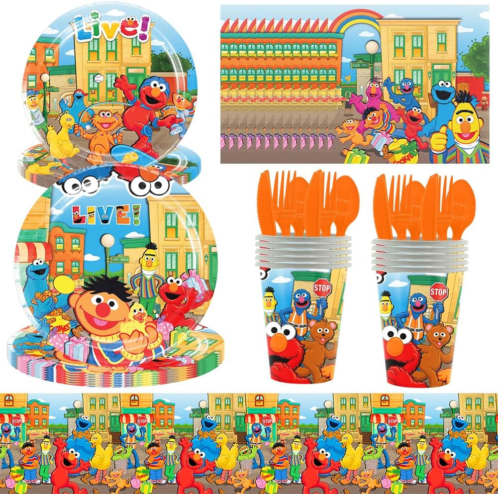 Sesame Street Party Tableware, Sesame Street Birthday Decorations, Sesame Street Birthday Party Supplies, for Kids and Adults Birthday Party
