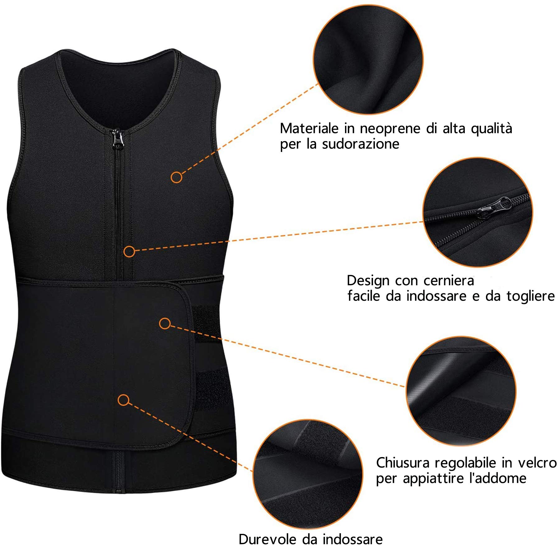 Canottiera Dimagrante Uomo Fascia Addominale Neoprene Perdita di Peso Gilet Sauna Allenamento Fitness Body Shaper