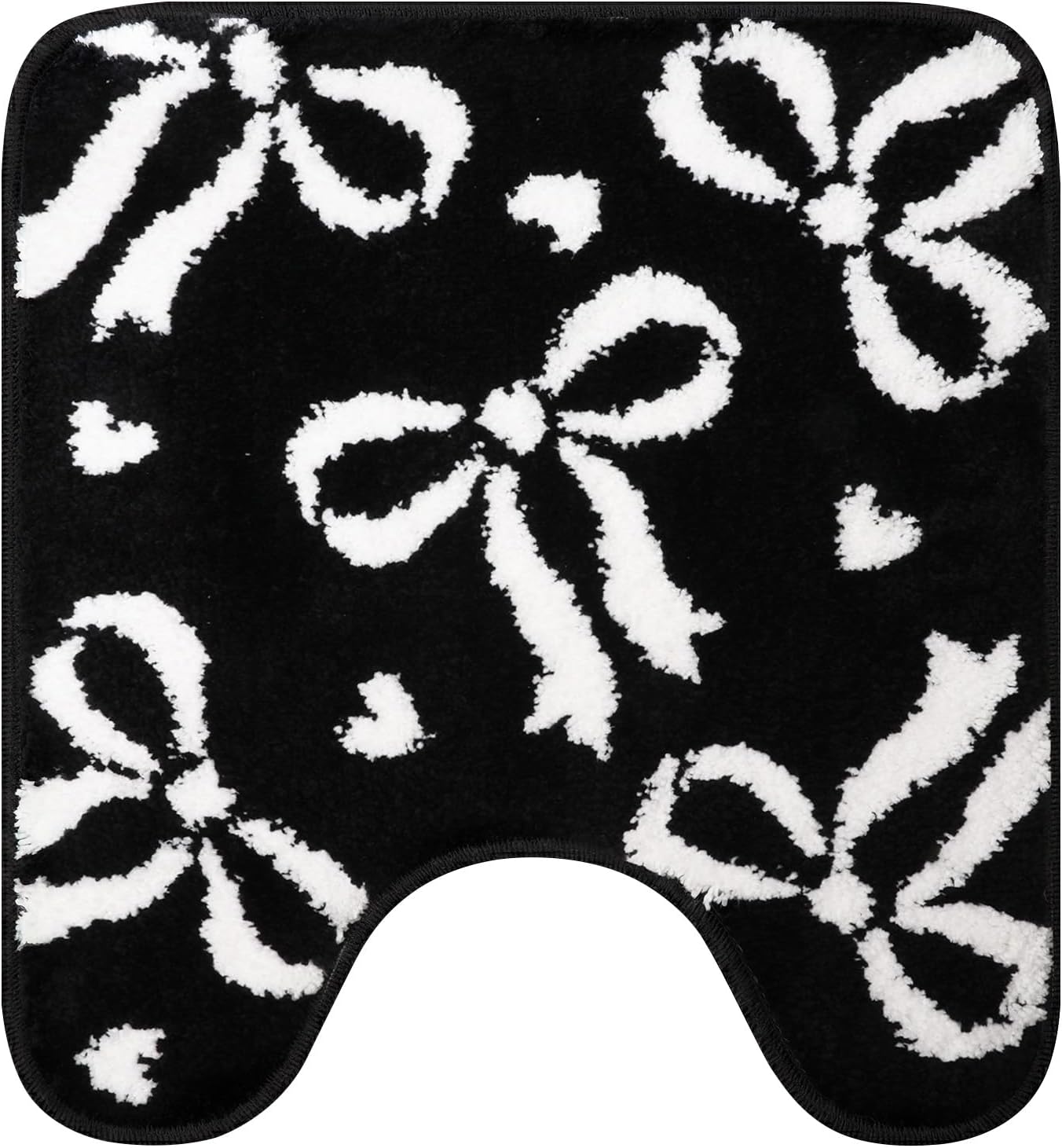 Toilet Rugs U Shaped, White Bow on Black Bathroom Rugs 23.6 x 19.7 Inch Non Slip Bath Mat Absorbent Machine Washable Bathroom Contour Rug for Toilet Base