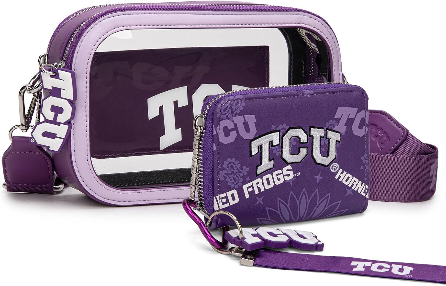 Montana West Horned Frogs Clear Bag for Stadium Events Handbags for Sports Fans+Zip Small Wallet with Wristlet Strap Bundle