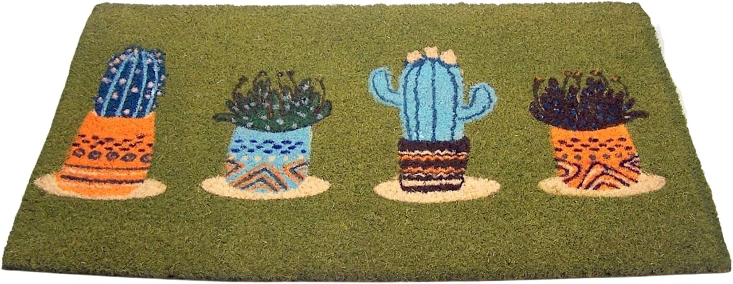 Wowser Festive Cacti Door Mat, Uniquely Designed, Coir Outdoor Welcome Mat, 29.5 Inches