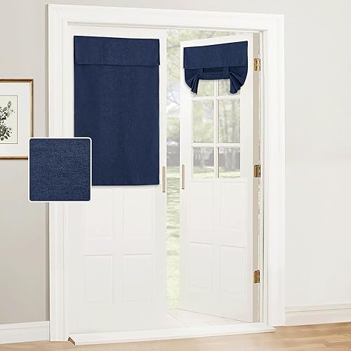 RYB HOME Cortinas de privacidad para puerta francesa, rica textura de lino, cortinas para oscurecer la habitación, cortinas y cortinas con Azul