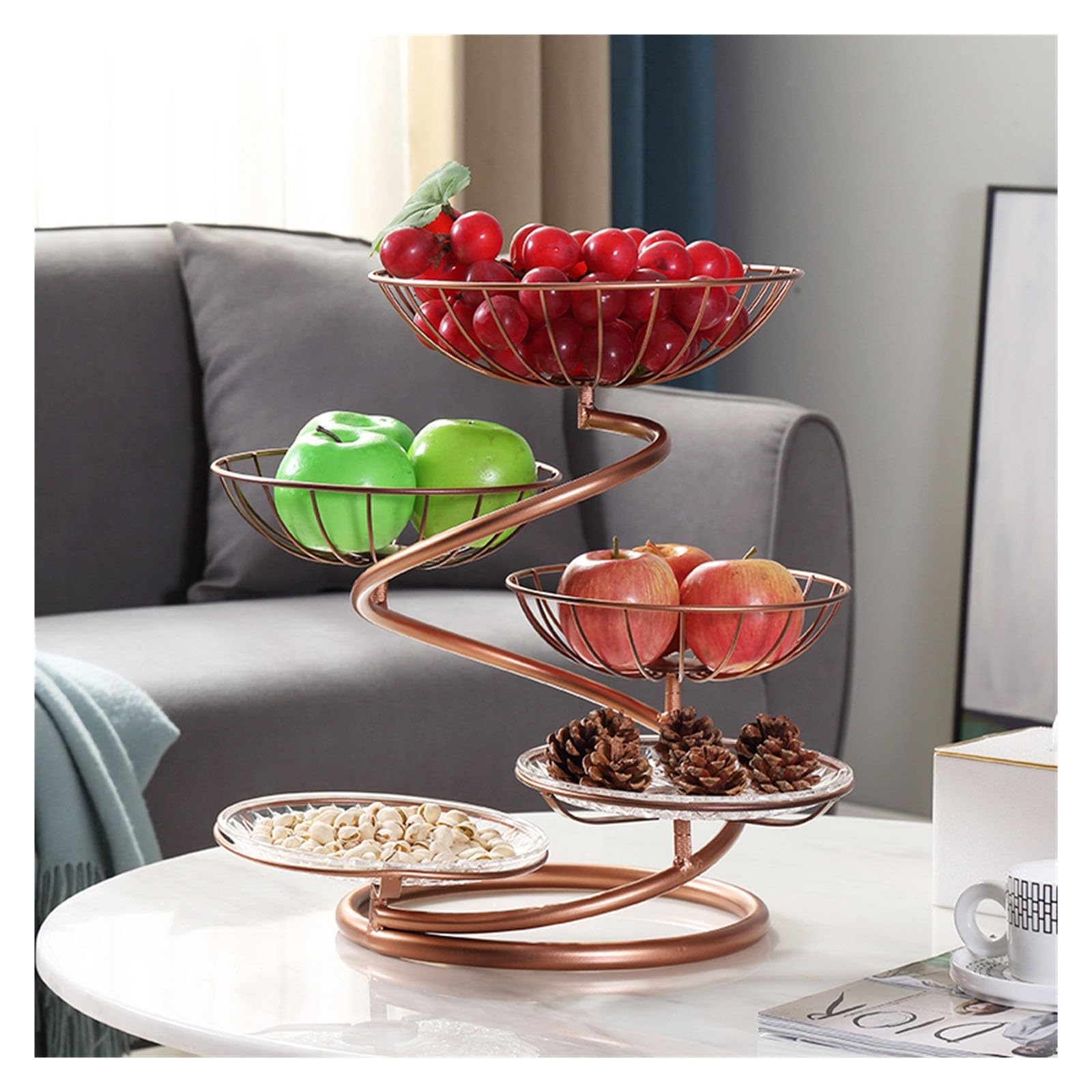 HPTHLY Fruit Plate Multi-Layer Metal Fruit Plate, Fruit Basket Stand, Modern Metal Fruit Bowl For Home Kitchen Centerpiece, Decorative Countertop Fruit Basket Holder Fruit Bowl (Brown)