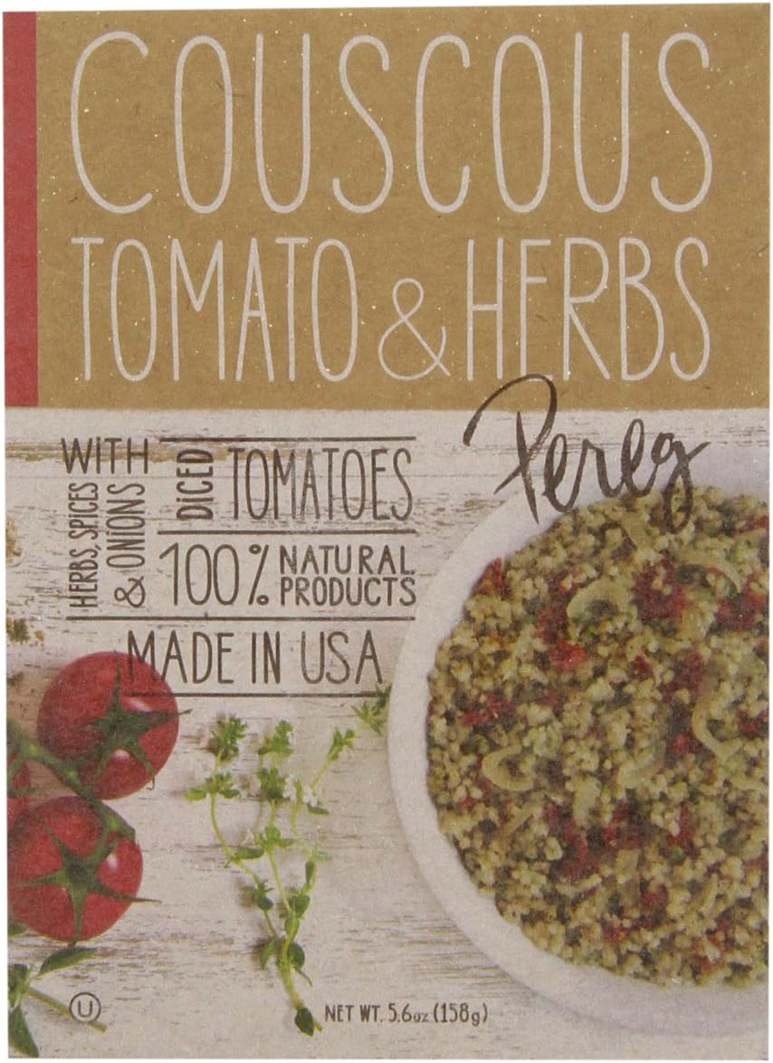 Pereg Couscous with Tomato & Herbs (5.60 oz) - Contains 3 Servings - Rice & Pasta Alternative - Savory Herb Spice - Pre-flavored with Spices - Vegan