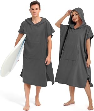Abahub Surf Poncho Men & Women Towel Poncho Adult with Hood L Grey | Thick Quick Dry Changing Poncho Towel, Microfiber Wearable Cover Up for Surfing Beach Swim - Absorbent Changing Towel