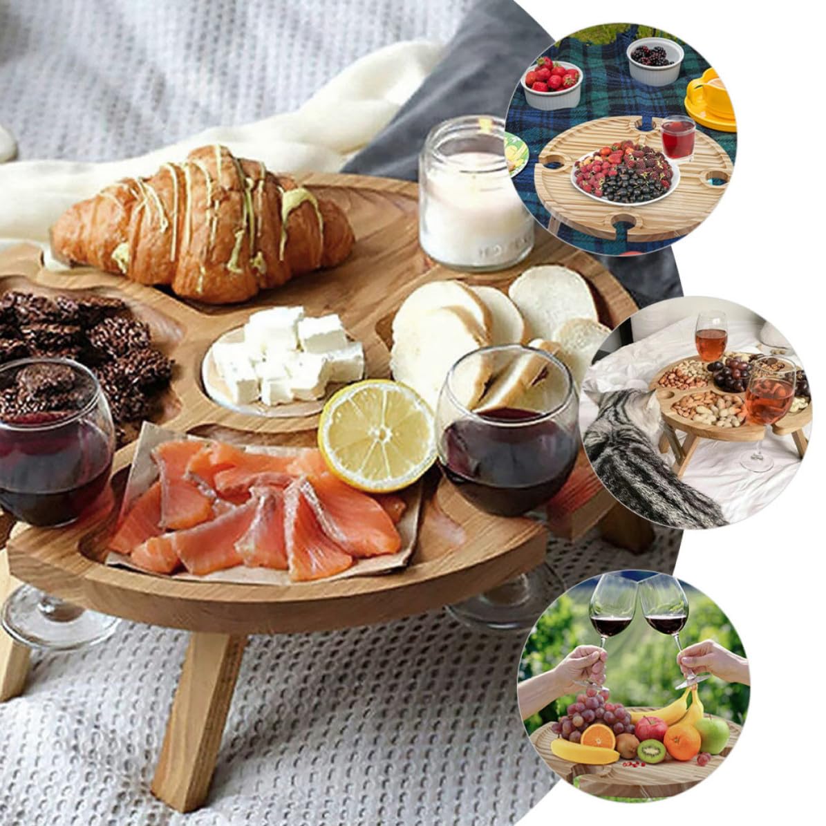 Tavolo Pieghevole da Campeggio in Legno Leggero, Tavolino da Picnic Portatile per Festival Musicali e Attività All'aperto