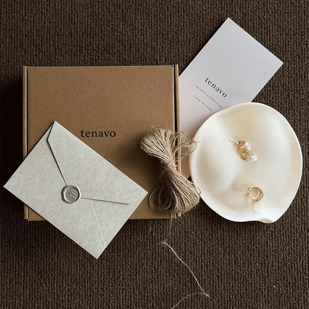 Ceramic Jewelry Dish, 6.3 in, Gift Box and Card, Speckled Oat Beige