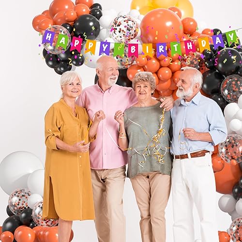 Miniatura 4 de Kit de arco de globos de color negro, blanco y naranja, guirnalda de globos de confeti de 18, 12, 10, 5 pulgadas, para Halloween, cumpleaños, negro,