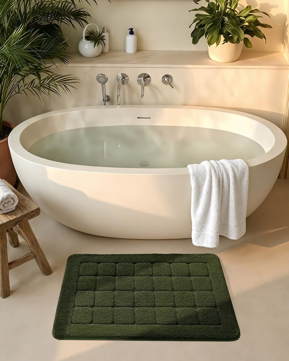 Color&Geometry Green Checkered Bath Mat 24x36, Fluffy Absorbent Microfiber Non-Slip Bathroom Rug, Soft Plush Shower Mat for Tub, Shower Machine Washable Bath Rug for Bathroom Floor