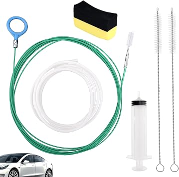 Car Sunroof Drain Cleaning Tool, Extra Long Flexible Wire Cleaner Unclogger with Straight Brush Syringe Leather Hose & Sponge for Auto Sun Roof Cover Windshield AC Line Pipe Detailing