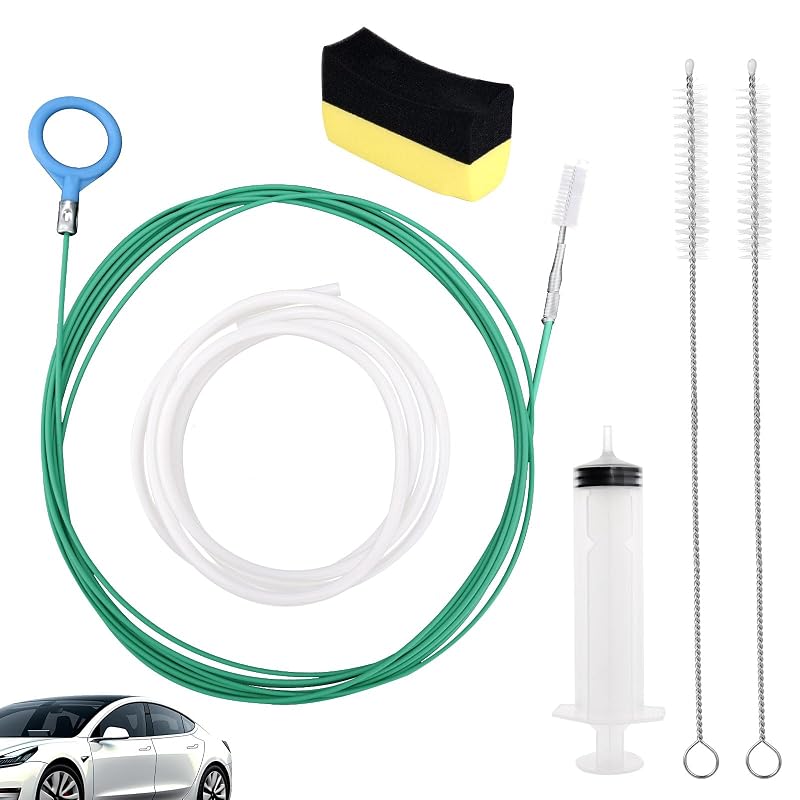 Kit de Limpeza de Dreno de Teto Solar Automotivo Tinoaly com Escova Flexível de 5 m, Escovas Retas, Seringa, Mangueira e Esponja