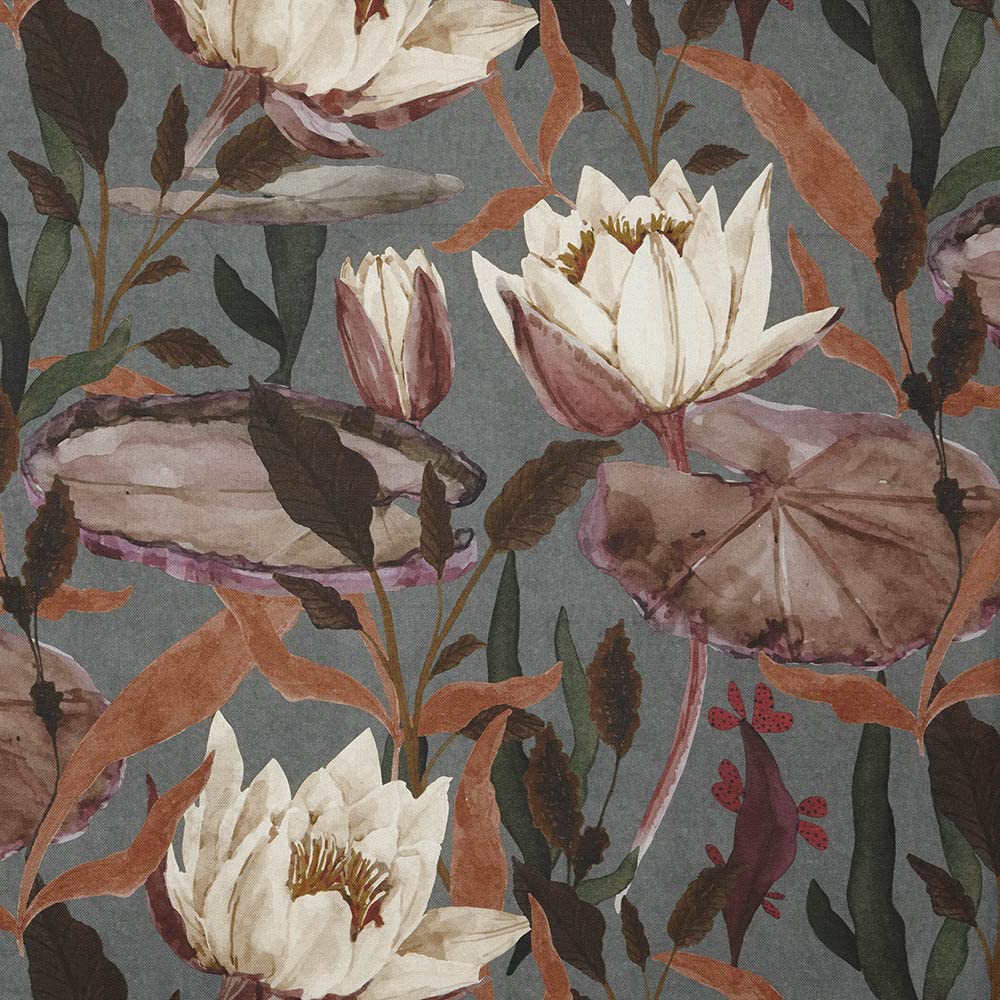 Kt KILOtelaDigital Printed Canvas Fabric - Half Panama 100% Organic Cotton, Oeko-Tex Standard 100 - Width 280 cm - Choice of 50 in 50 cm | Laminary Floral - Green, Brown Lilac, Beige