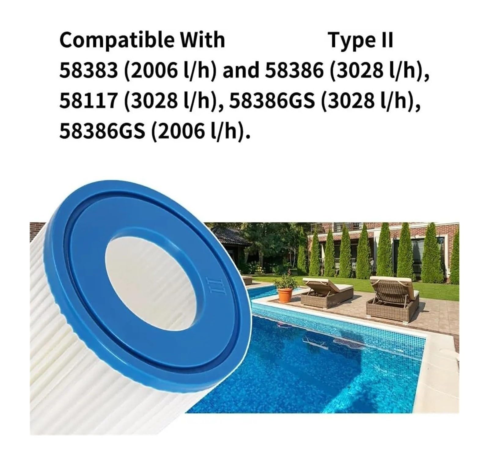 Cartuccia Filtro, Compatibile con Bestway II, Cartuccia Filtro Pool Spa for Flowclear II, Compatibile con Lay Z Spa, 58094, 58383, 58386, 58117, 58386GS(6PCS)