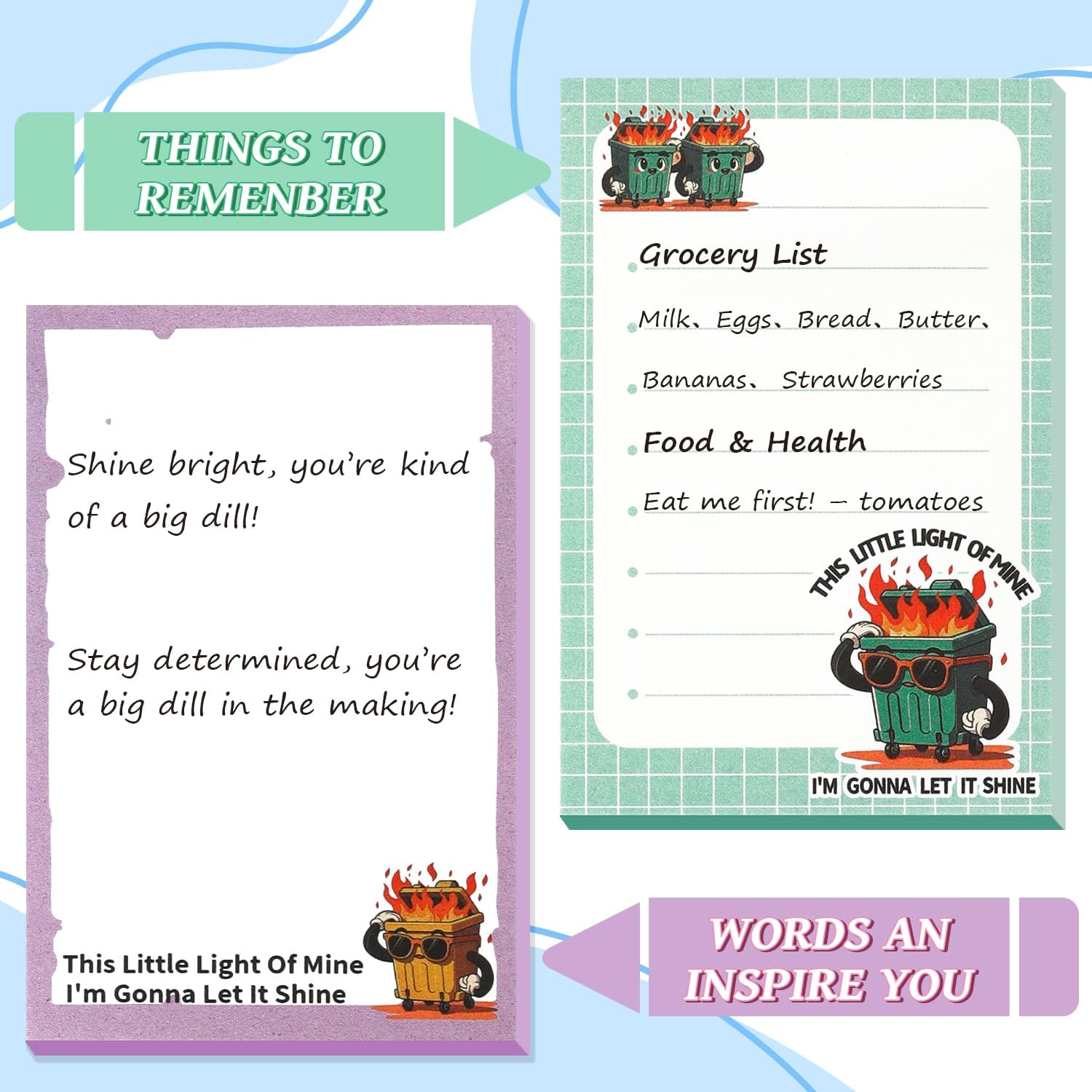 Dumpster On Fire Desk Accessories,12 Pads Pop up Cute Sticky Notes image 4
