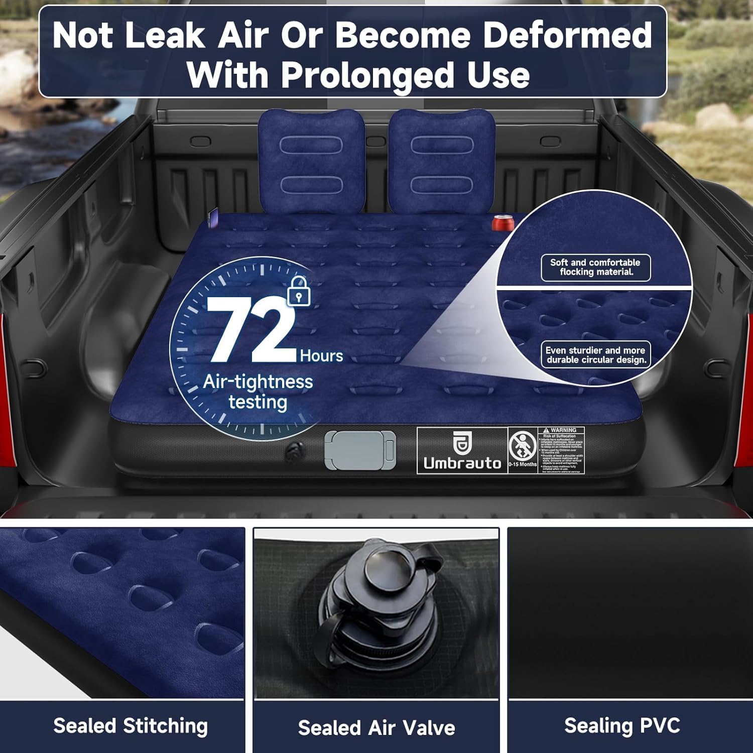 Umbrauto Built-in Pump Air Mattress for 5.5-5.8ft & 6-6.5ft Truck Bed, Inflatable Full Size Pickup Airbed with Accessories Kit for Outdoor Road Trip Camping