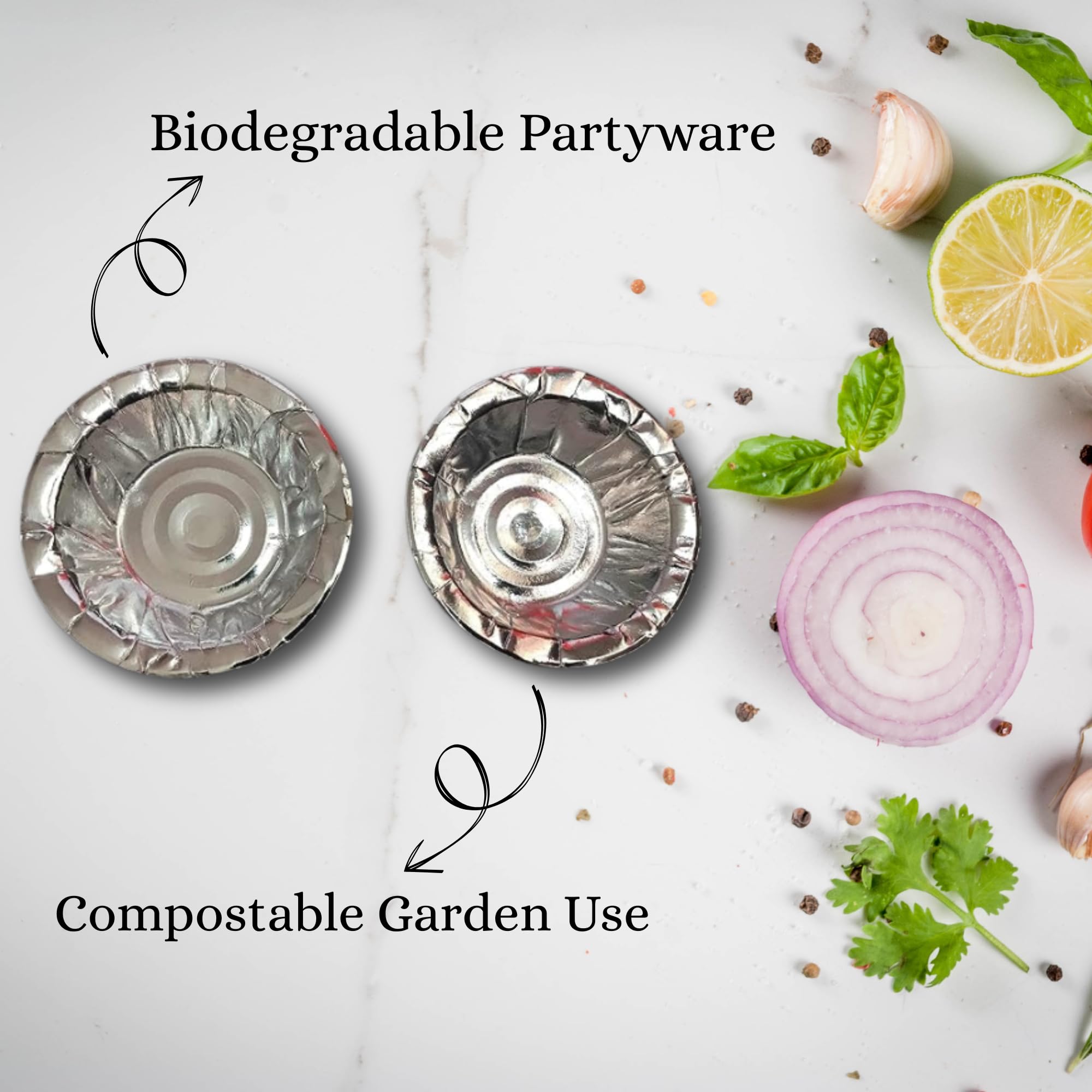 JooGTooK Disposable Silver Paper Dona | Eco-Friendly Leaf Bowls with Silver Foil | Biodegradable & Leak-Proof | Ideal for Snacks, Sweets & Prasad Wedding, Function (Pack Of 200, 6 Inch) 2