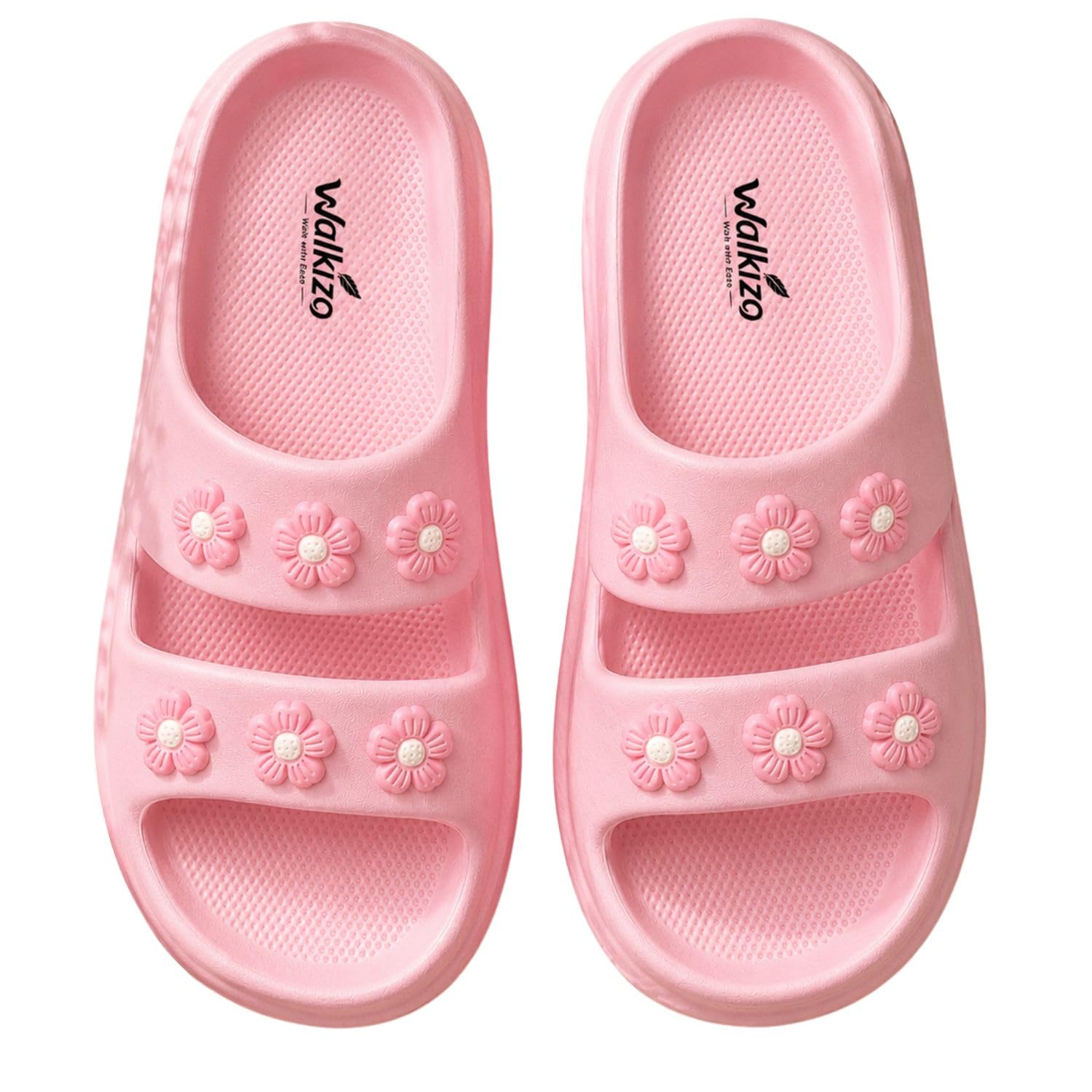 Women's Pink Floral Double Strap Platform Sandals-image-32