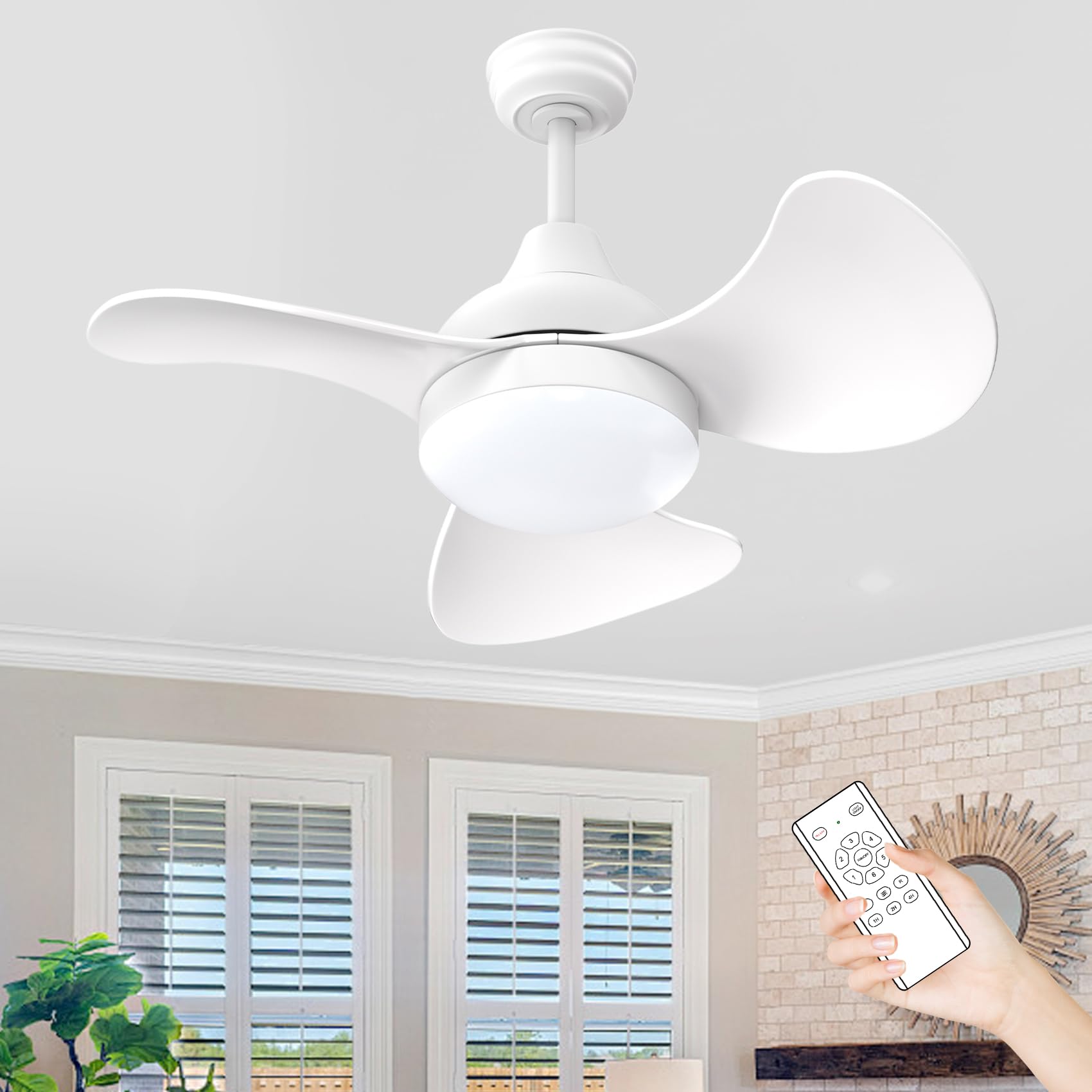 Ceiling Fans with Lights and Remote,22 inch Small Fan with Noiseless DC Motor 6 Speed Remote for Bedroom Kitchen Patio,White