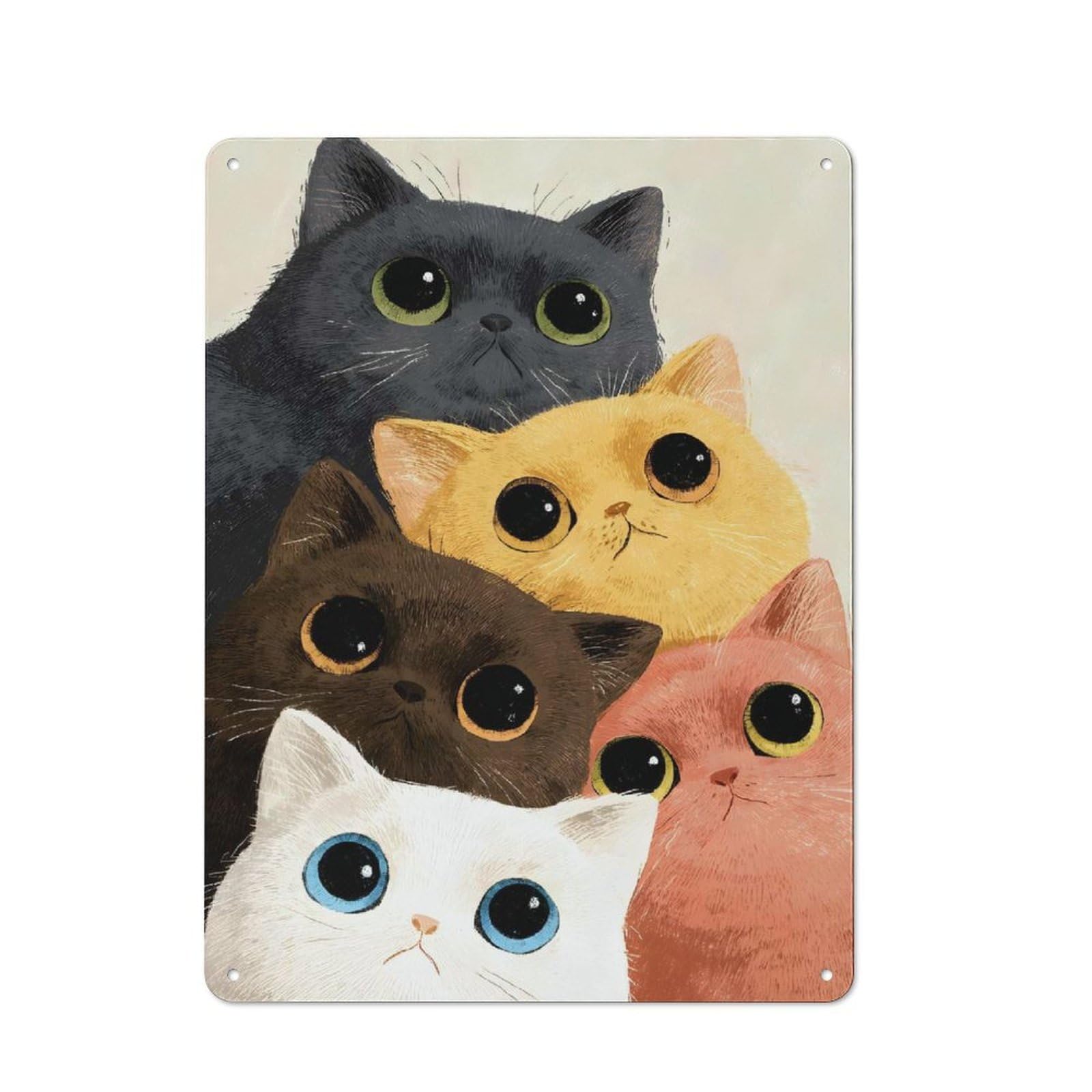 Junmoney Cute Cats Illustration Vintage Tin Sign 40X30cm With For Workshop Wall, For Makers And Diy Enthusiasts, For Retro Home Interiors