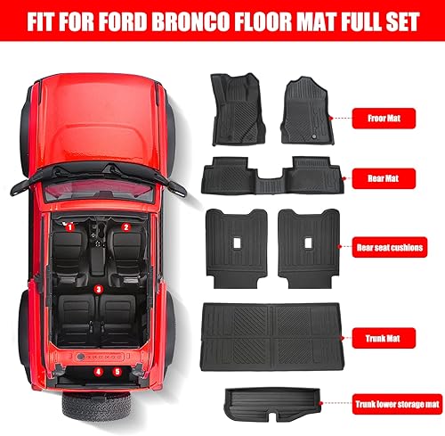 Miniatura 8 de Mabett Tapete de maletero de carga para Ford Bronco Accesorios 2021 2022 2023 2024 de 2 puertas, material TPE para todo tipo de clima para evitar el
