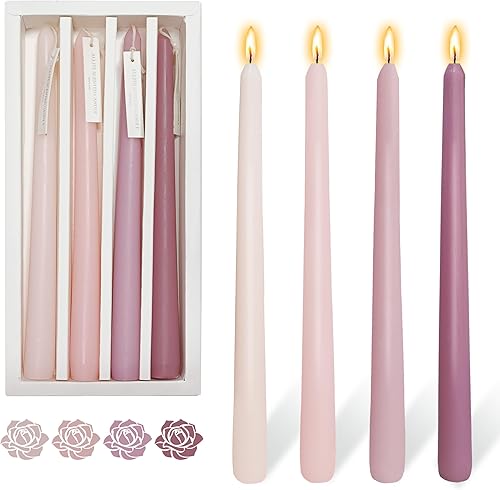 4 velas cónicas rosas perfumadas con rosas largas de color rosa, sin humo, para decoración de San Valentín, bodas, festivales y ocasiones