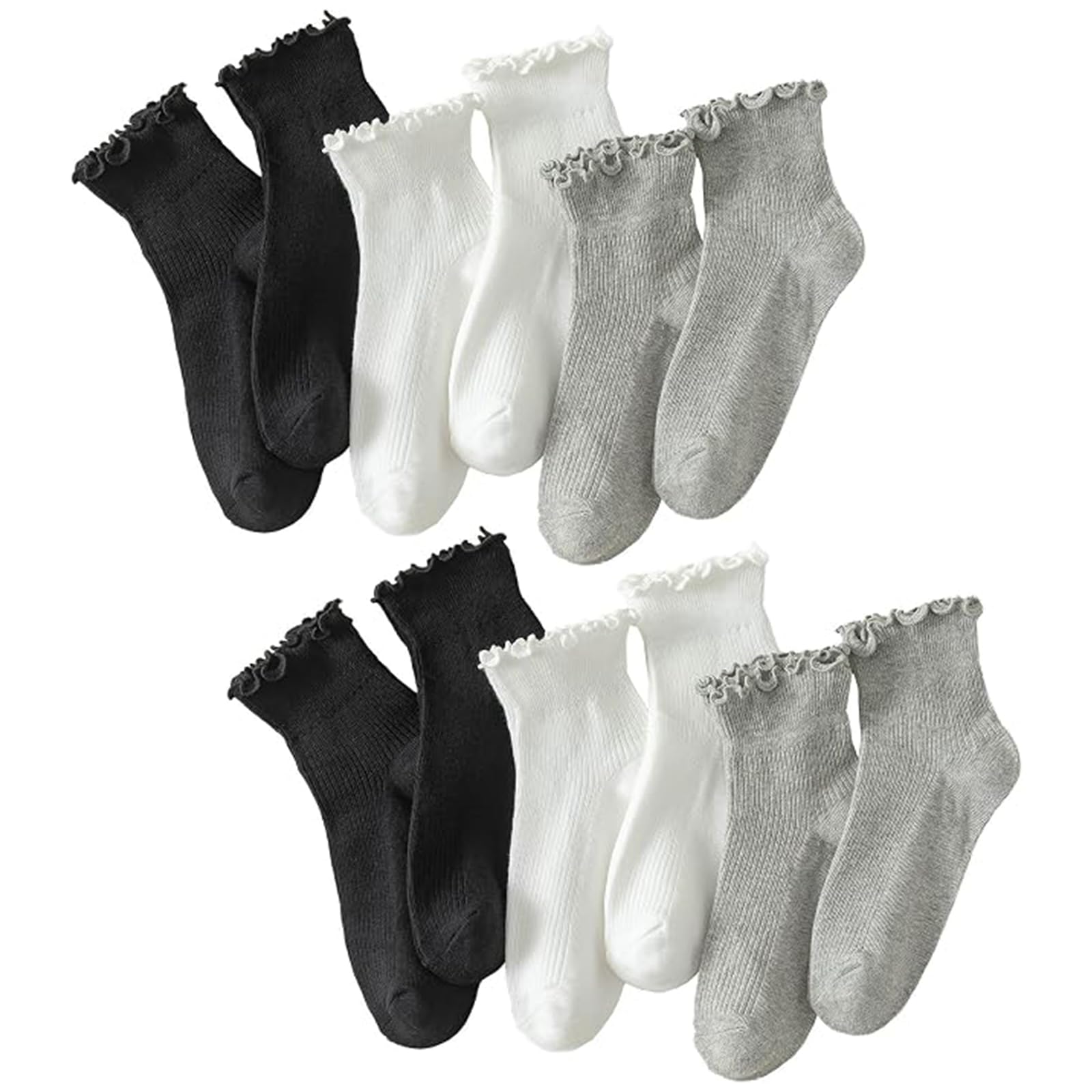 Hstyle 6 Pairs of Ruffle Socks Women, Cute Ruffle Ankle Socks