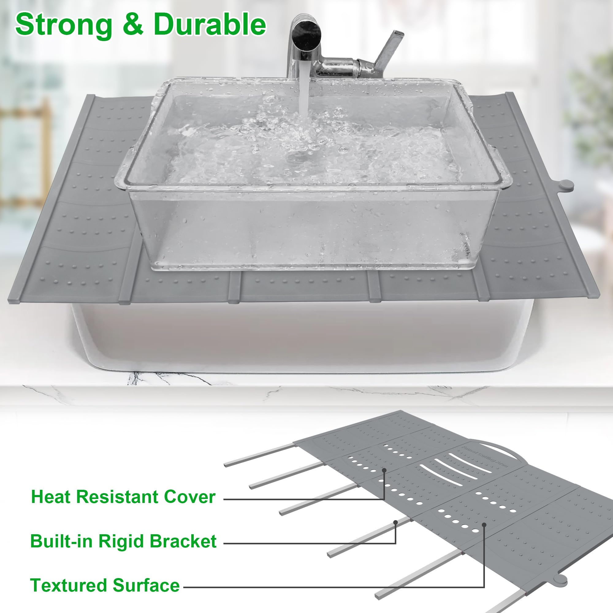 Mofason Large Bathroom Sink Makeup Mat Space Saver,Silicone Makeup Organizer Cover for Over Countertop,Small Bathroom Must Haves Accessories Rv Camper Travel Foldable Gadgets-Grey - Image 4