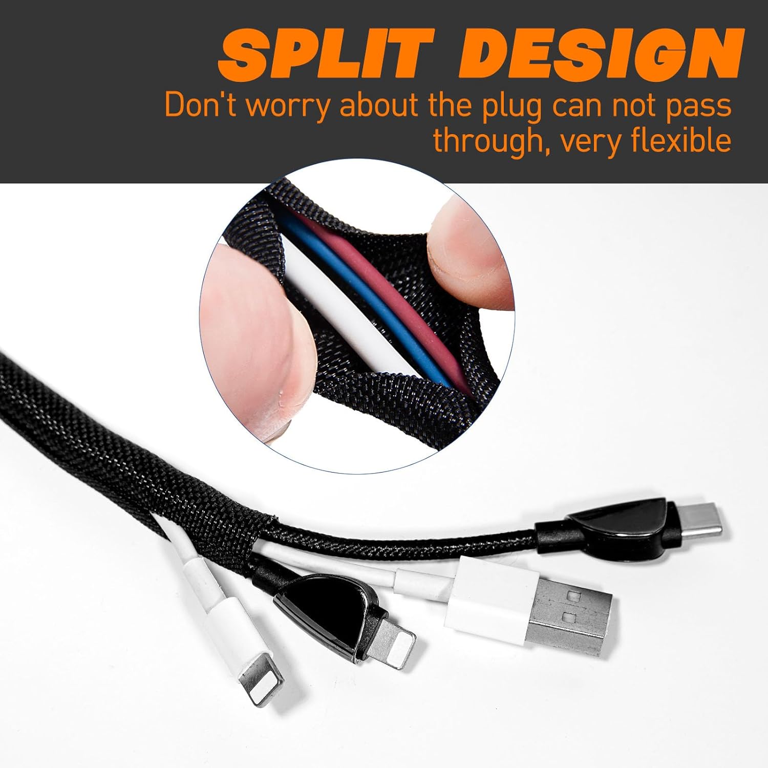 Split Braided Sleeve Cable Management Wire Loom Cord Covers for High-Temperature Automotive Harness and Home Cable Management, 12ft - 3/4 inch Self-Wrapping Tubing Cord Protector