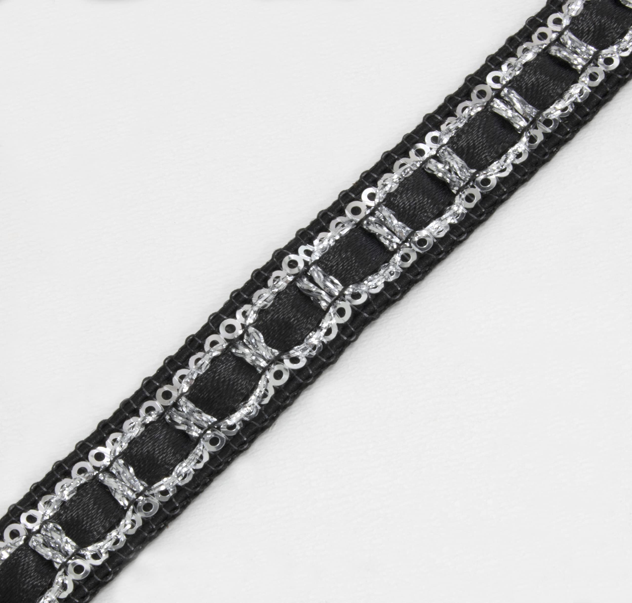 AERZETIX - C60698 - Galonband met pailletten - ~13 meter x 16 mm - Kleur: zwart en zilver - voor het maken van kleding korte decoratie voor het naaien en versieren van kleding