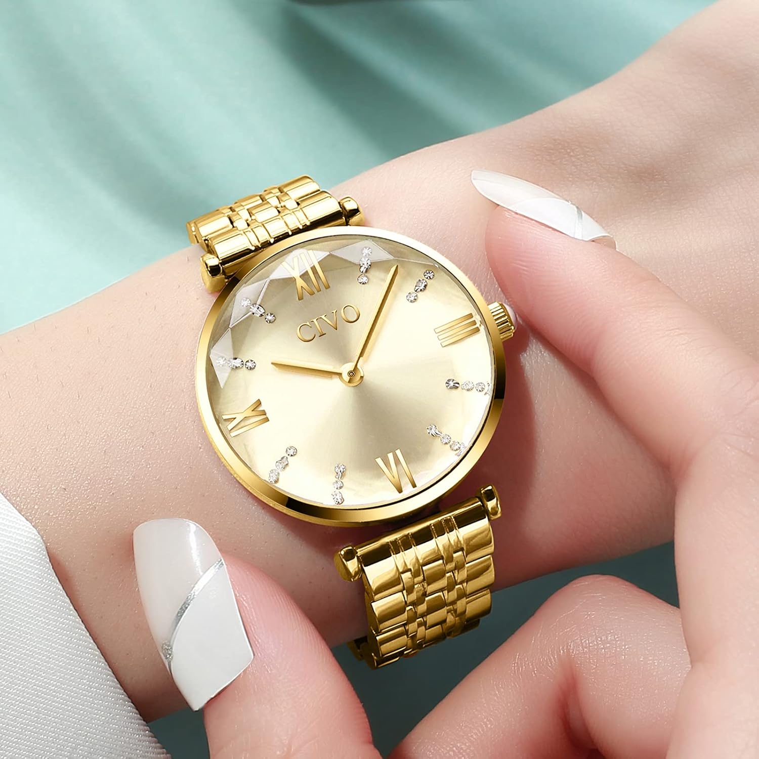 CIVO Womens Watch Stainless Steel Waterproof Analog Quartz Wrist Watch Fashion Elegant Designer Unique Two Hands with Diamond Time Scale Dial - Image 3