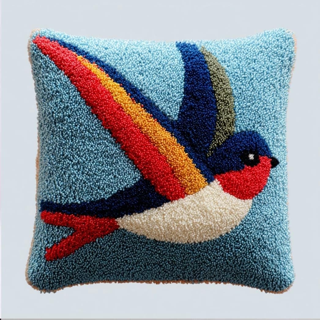 AxiangziK Latch Hook DIY Pillow Kit,Swallow Cushion Cover 43X43Cm