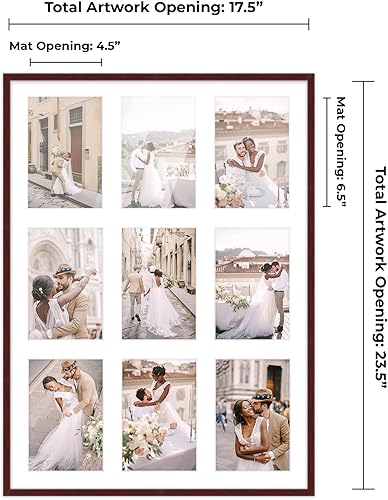Miniatura 4 de Poster Palooza Marco de collage con acabado marrón, tapete blanco, con capacidad para nueve fotos de 5 x 7 pulgadas, acrílico resistente a los rayos