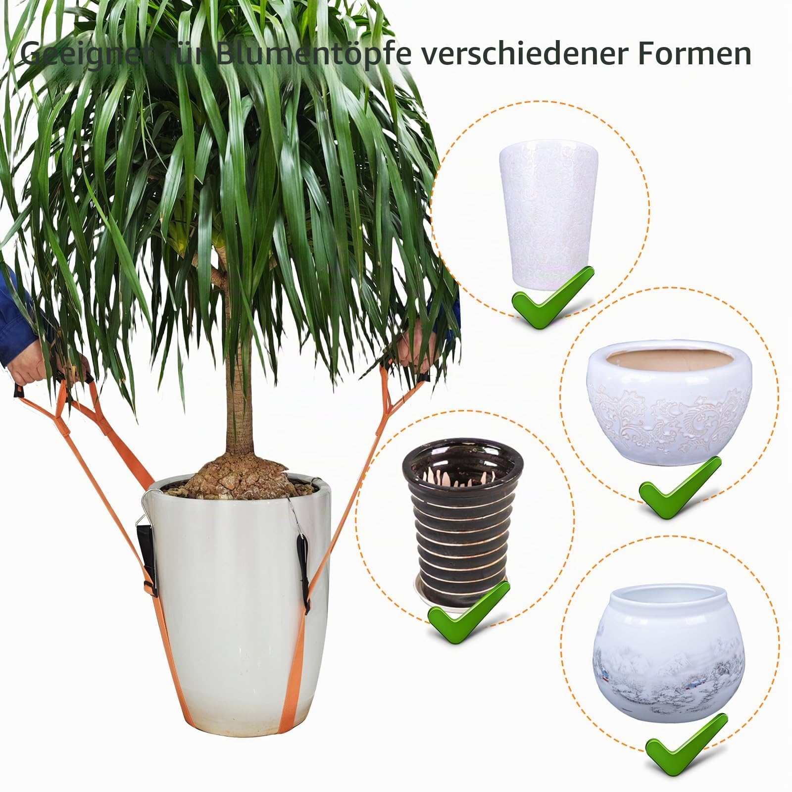 Pflanzgefäß-Umzugsgurte, verstellbarer Gartentopf-Hebegurt mit Kantenhaken, rutschfeste Gurte für Blumentöpfe, Landschaftsbau Felsen Pflanzgefäß-Umzugsgurte, verstellbarer Gartentopf-Hebegurt mit Kantenhaken, rutschfeste Gurte für Blumentöpfe, Landschaftsbau Felsen