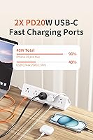 Vista 5 de Regleta de alimentación con abrazadera de escritorio de 6.5 pies con 5 salidas de CA y 6 puertos USB PD de 40 W USB-C de carga rápida, protector