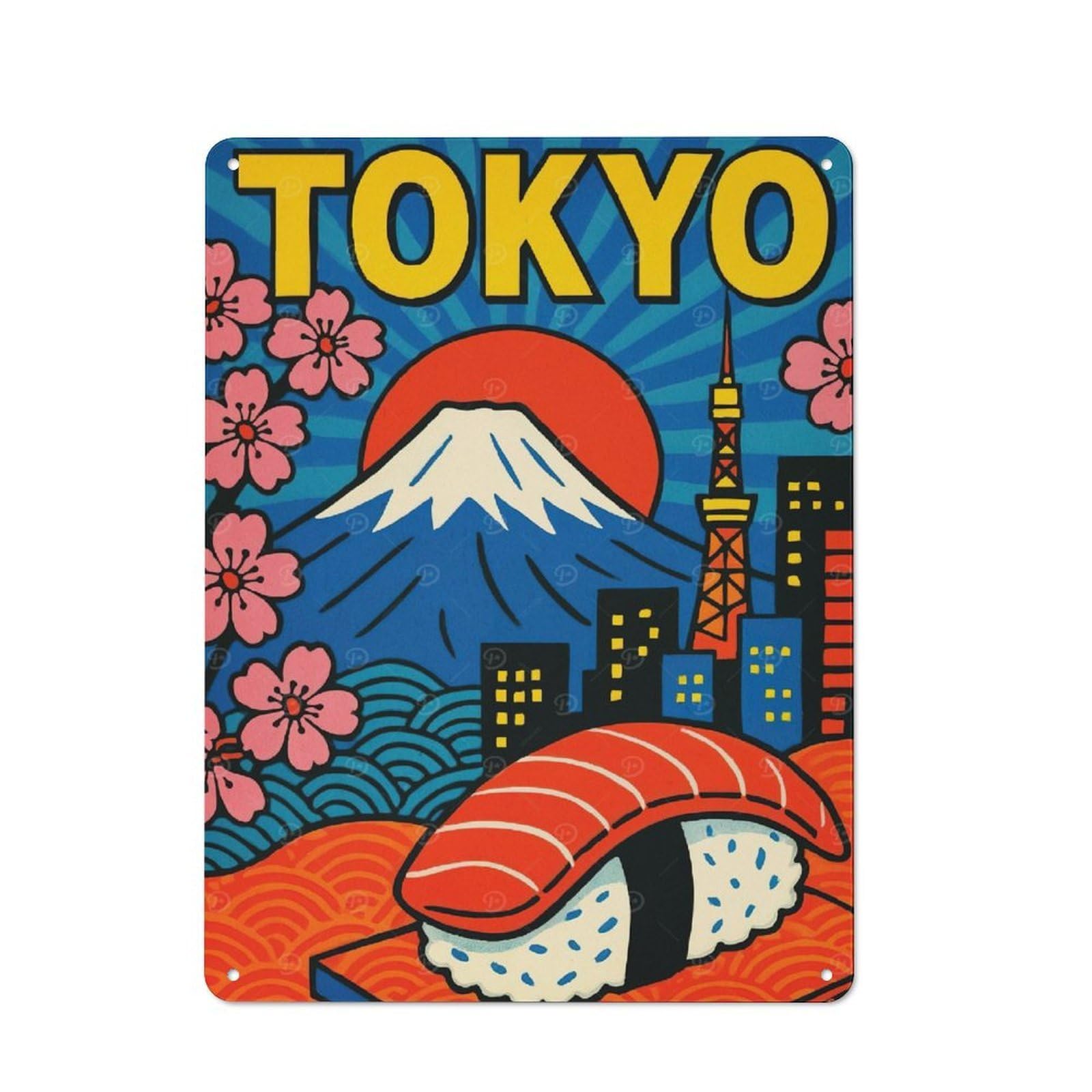 Vintage Tin Sign 40x30cm Featuring Tokyo Travel, Porch Wall Decor for Patio Bar, Workshop, Shed Or Kitchen