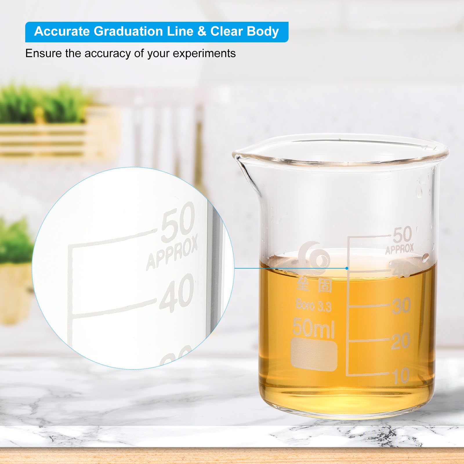 PATIKIL 50ml Bécher Bas En Verre, 24Pcs 3.3 Béchers En Verre Borosilicaté Gradués Avec Bec Verseur Pour Expérience De Laboratoire, Cuisine Et Pâtisserie, Transparent