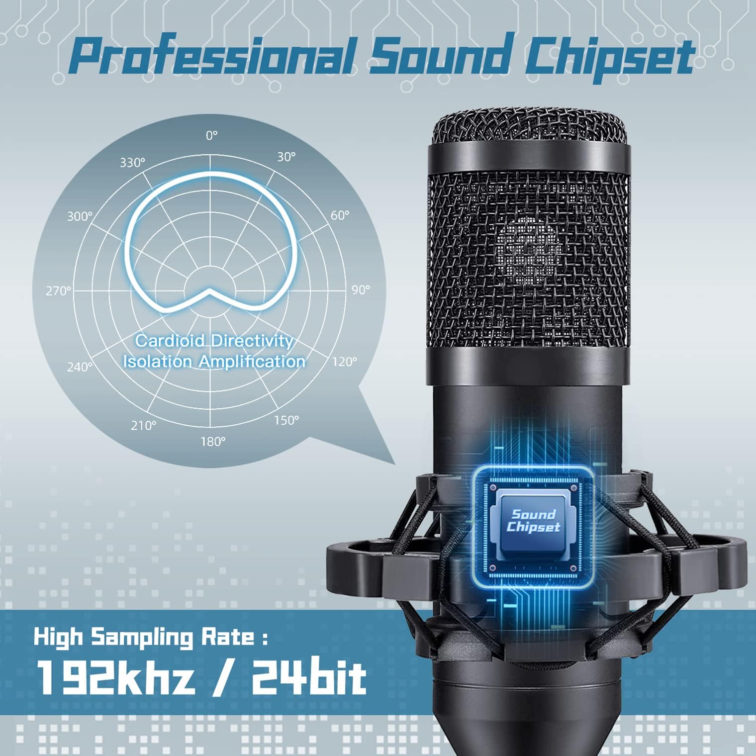 USB Gaming Microphone PC,Professional Cardioid 192kHz/24Bit Plug & Play Mic Recording Kit with Advanced Chipset,for Streaming, Podcast, Studio and Singing, New Black, ovedisa-Newmic