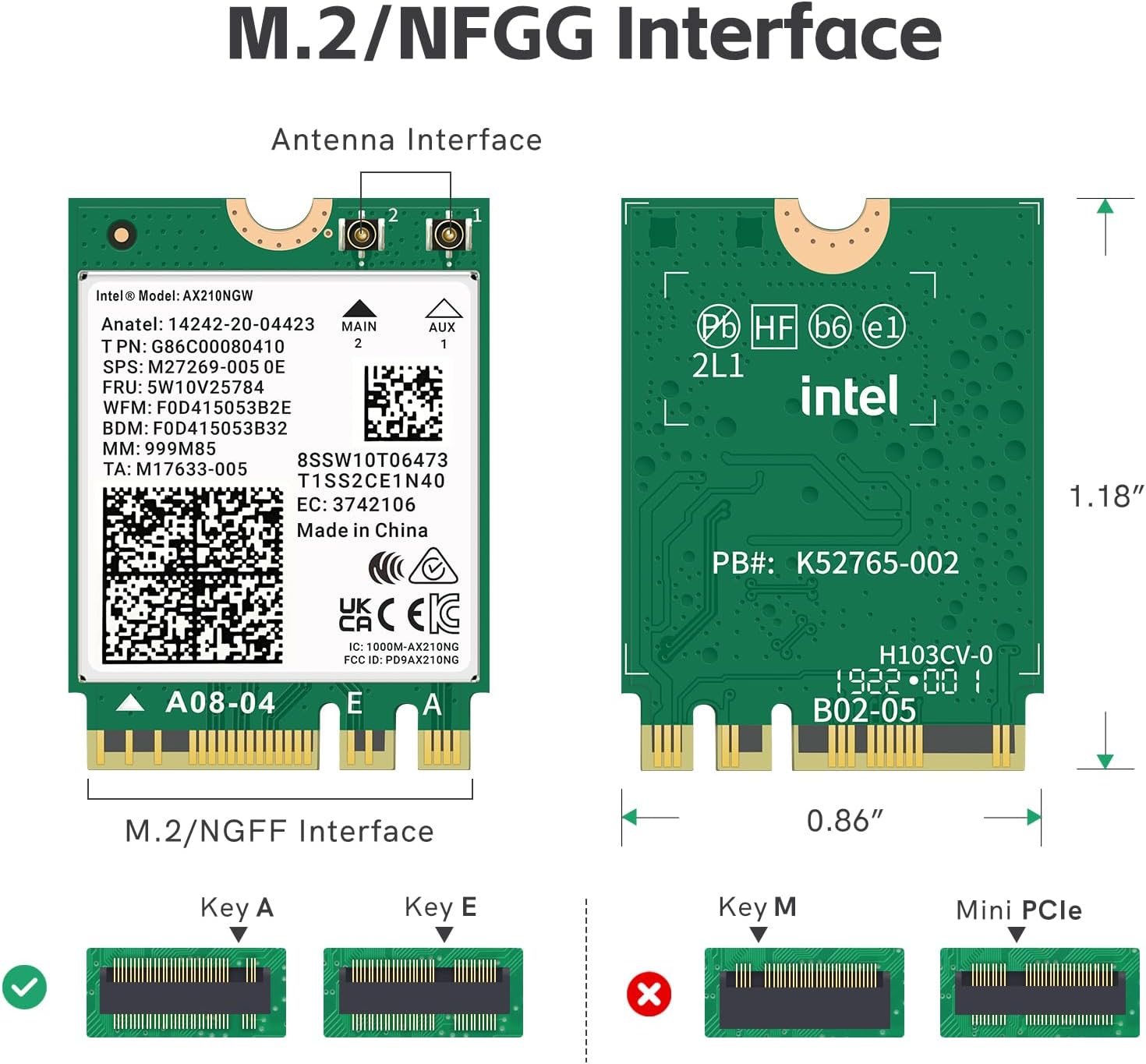 LANYAO WiFi 6E AX210 NGW Wireless Card M.2 2230/NGFF WiFi 6E Laptop Module with Bluetooth 5.3, 5400Mbps Tri-Band AX210 WiFi Chip Adapter, Ultra-Low Latency, Supports Windows 11/10 (64bit only)