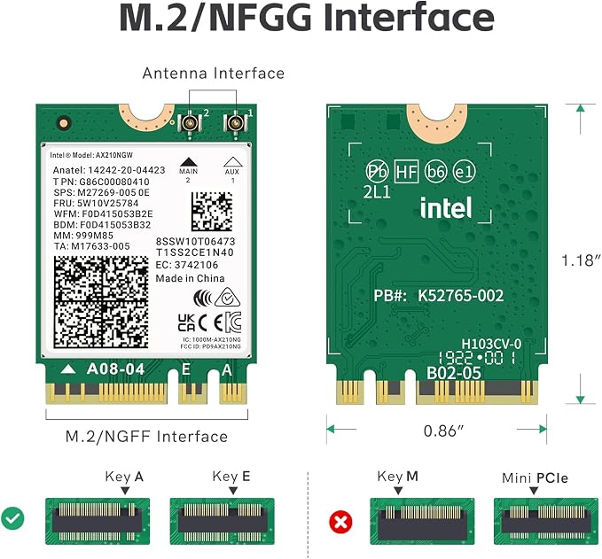 Tarjeta inalámbrica LANYAO WiFi 6E AX210 M.2 2230 NGFF miniatura 6