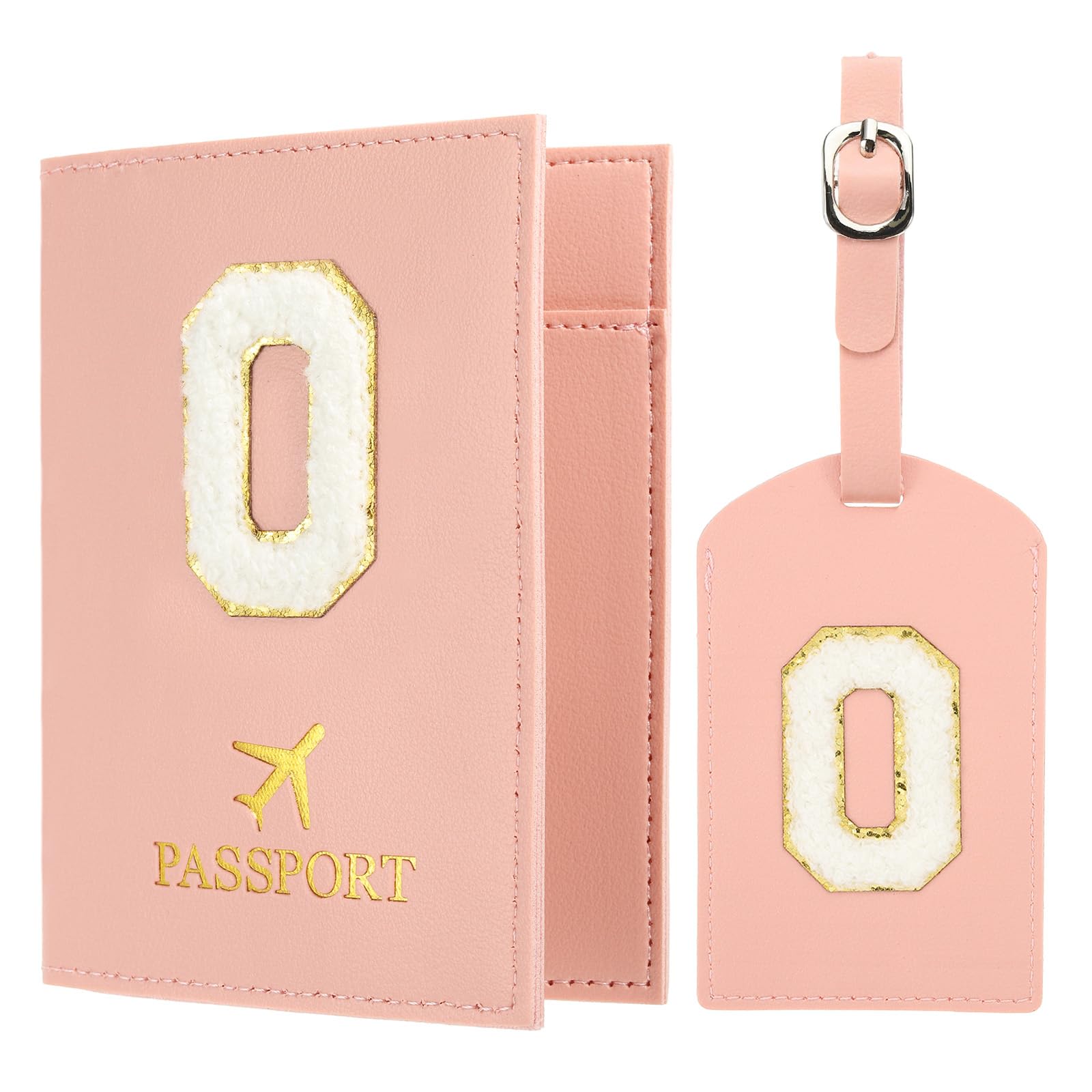 Passport Holder for Travel, Initial Passport Cover and Luggage Tag Set with Alphabet Chenille Letter Patch Travel Wallet Bag Suitcase Identifier for Women Family Travel Pink O, Pink, Modern-image-47