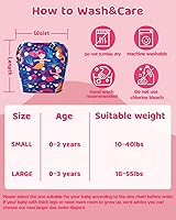Vista 51 de Alva, Pañales de bebé para nadar, paquete de 2 unidades, talle único, reutilizable, lavable y ajustable de 0 a 36 meses. Tamaño de 10 a 40 lbs