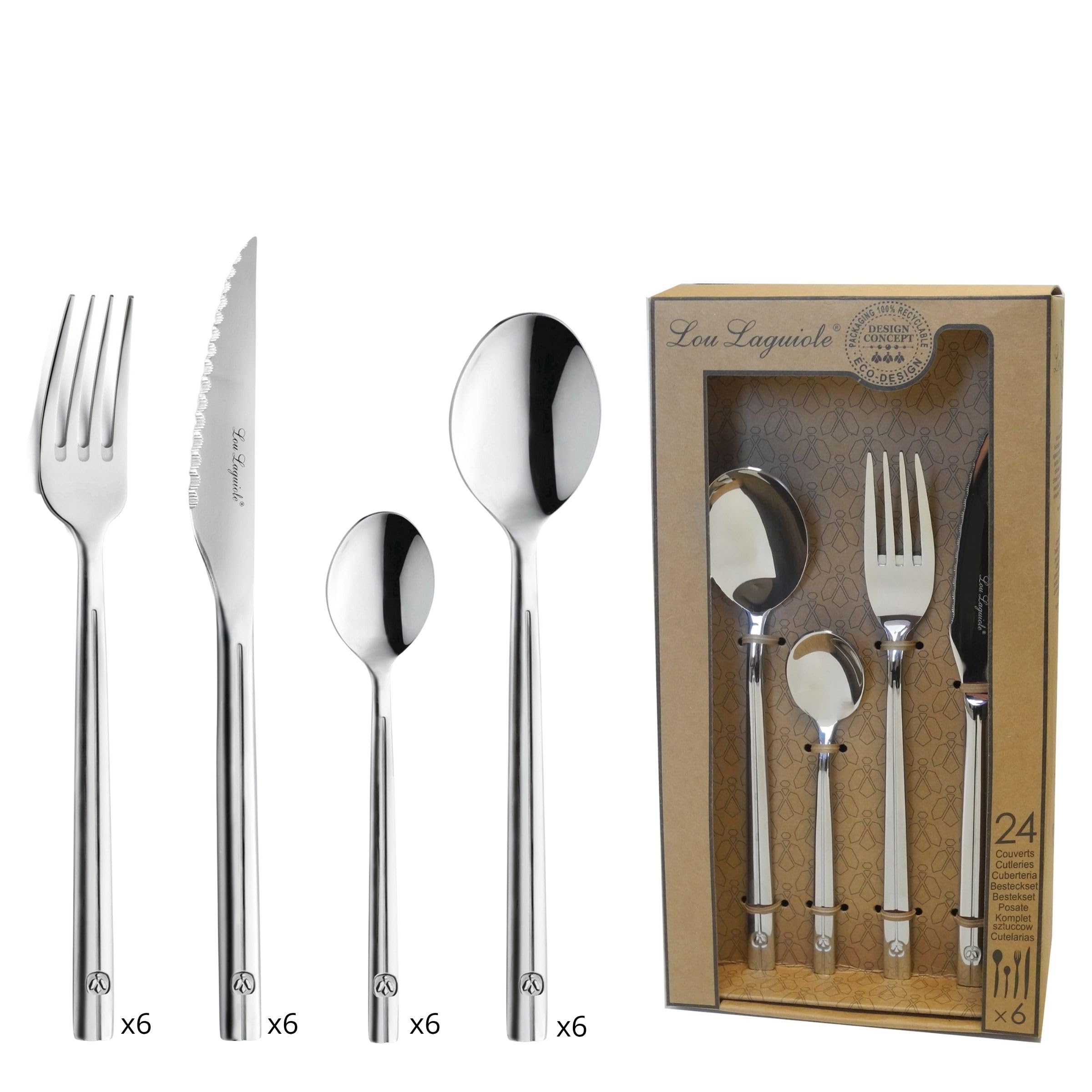 LOU LAGUIOLE - Set di 24 posate per 6 persone - Fede nuziale - 18/0 in acciaio inox, finitura lucida - Spessore 4 mm - Acciaio inossidabile