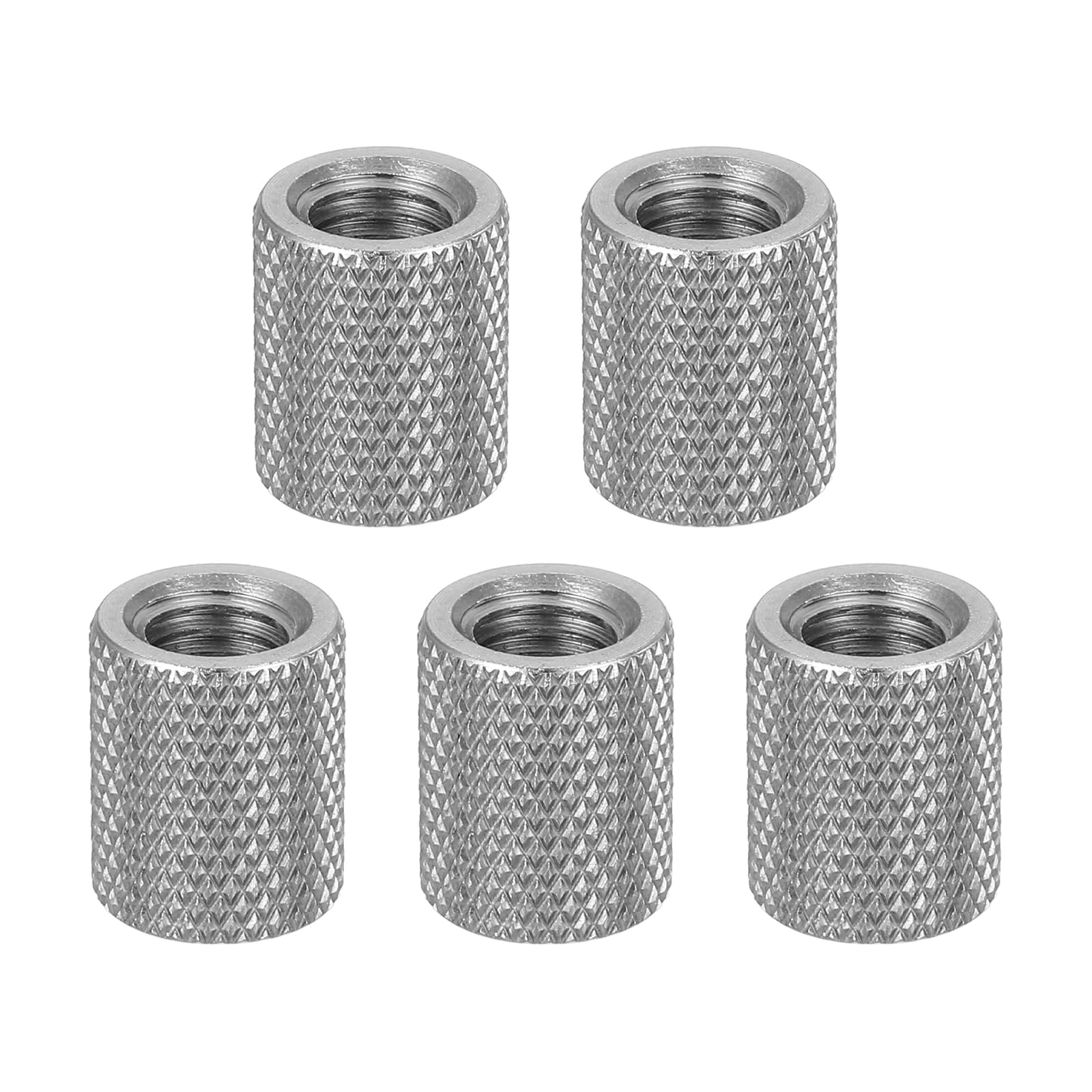 sourcing map 5 Pcs M8 Flat Knurled Thumb Nuts, 304 Stainless Steel Flat Head Diamond Knurled Through Hole Lock Adjusting Nuts Fasteners for Electronic, Machine, D12 x H15mm