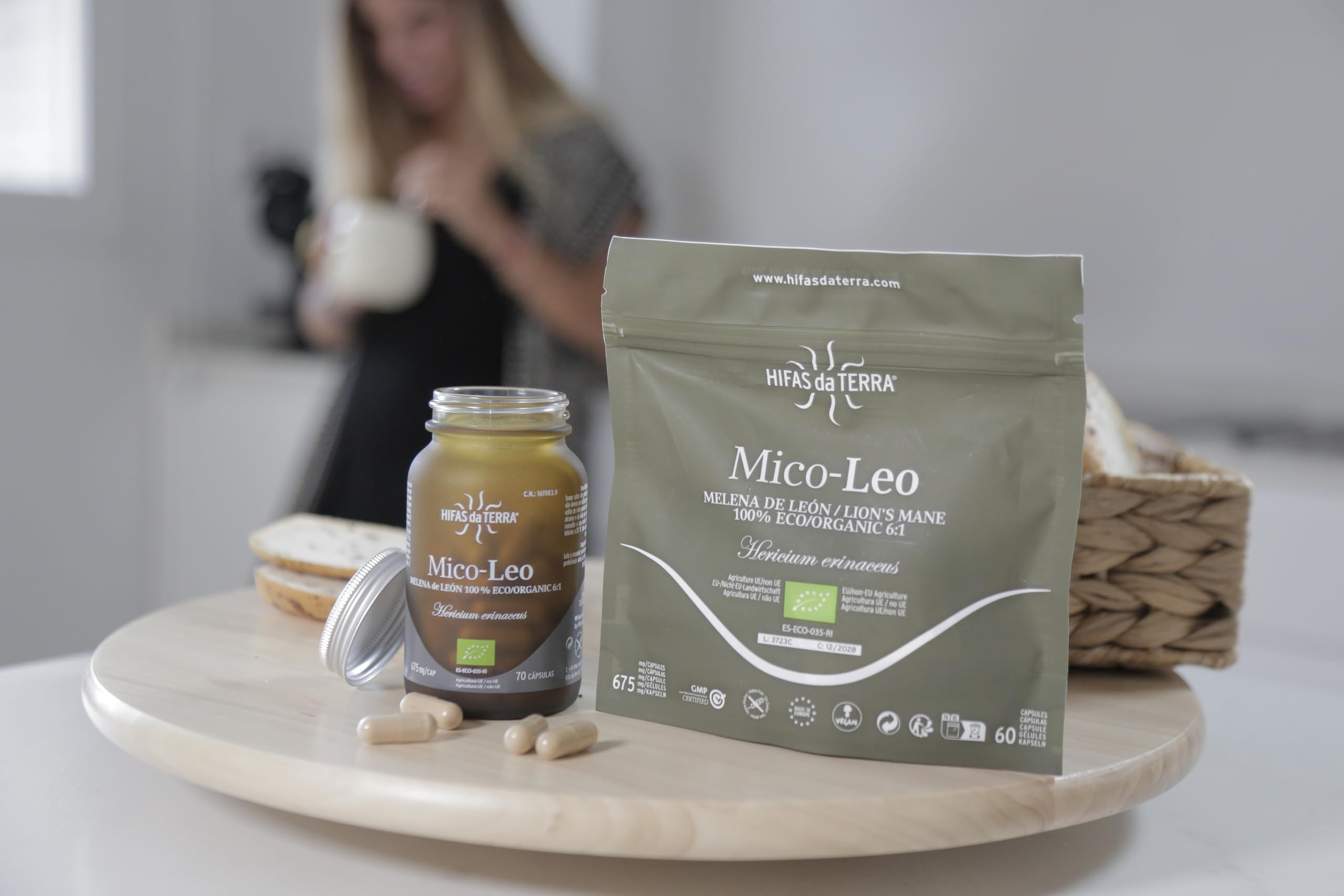 HIFAS DA TERRA - Mico-Leo Extracto Puro de Melena de León Hericium - Alta concentración de Beta-Glucanos y Vitamina C - Apoyo cognitivo, memoria, bienestar emocional e inmunitario - Refill 60 Cápsulas