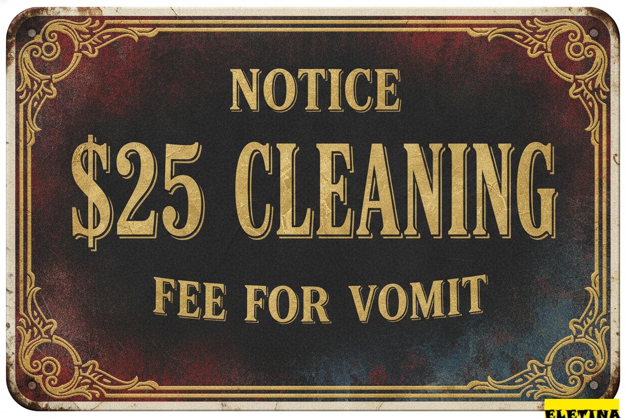 Notice 25 Cleaning Fee Vomit Aluminum Warning Tin Sign UV Protected Waterproof Fade Resistant Trails Gardens 8x12in