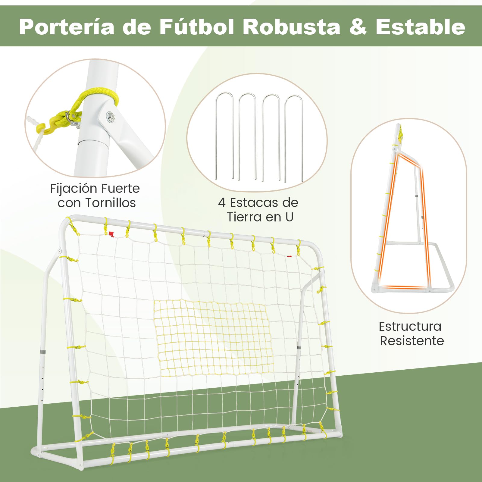 COSTWAY Porteria Futbol Niños, 187 X 122,5 cm, 2 en 1 Porteria Futbol Jardin con Red de Rebote Y Red de Fútbol, Ángulo Ajustable, para Niños y Adultos