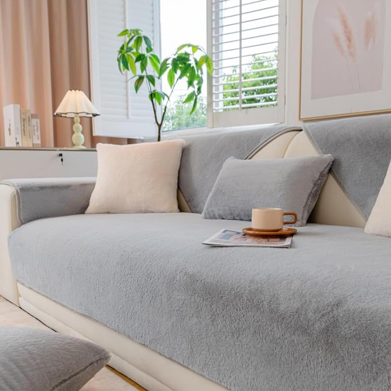 GKXLH New Sofa Cover Washable - Soft Mink Velvet Sofa Covers 1 2 3 Seater, Non-Slip Sofa Slipcovers, Couch Covers for Sectional Sofa, Corner Sofa Cover L Shape Furniture Protector (Grey, 90x90cm)