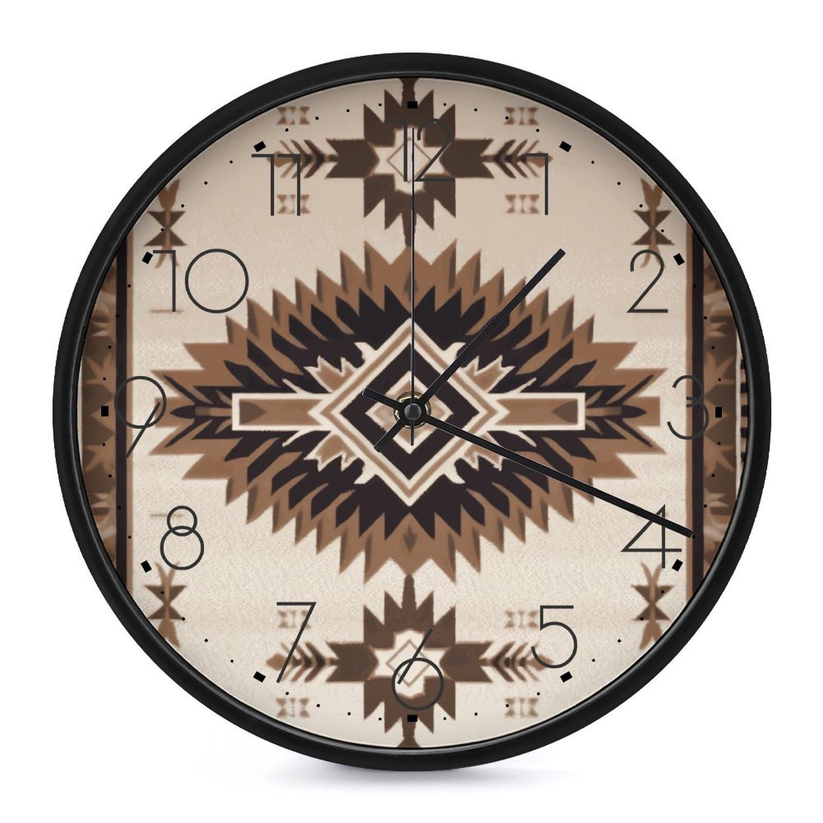 Horloge murale ronde amérindienne noire fonctionnant à piles pour chambre